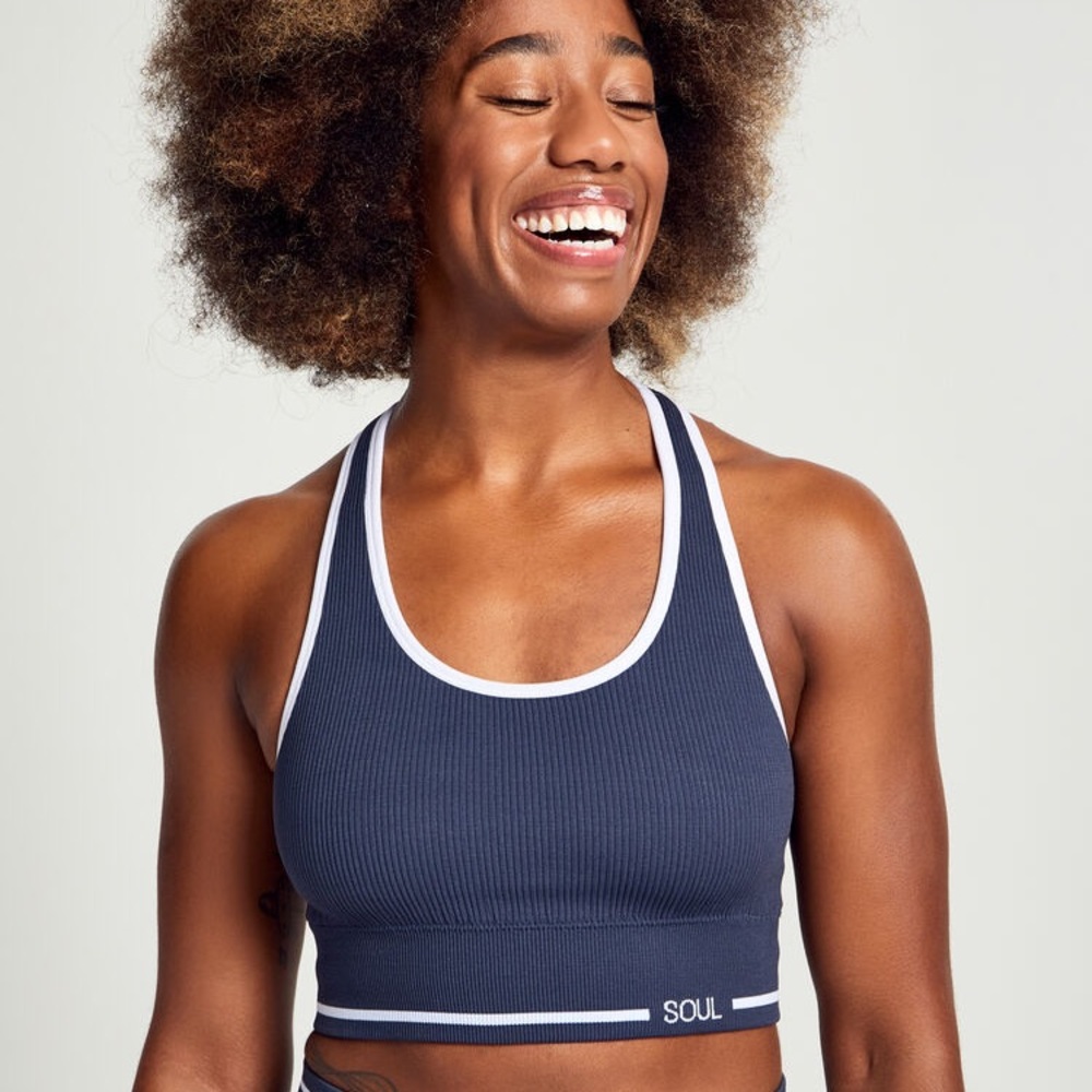 SoulCycle blue ribbed sports bra 💙